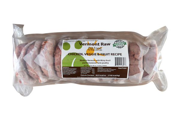5lb bag of frozen raw chicken, vegetable, and fruit patties for dogs and cats - Vermont Raw Pet Food