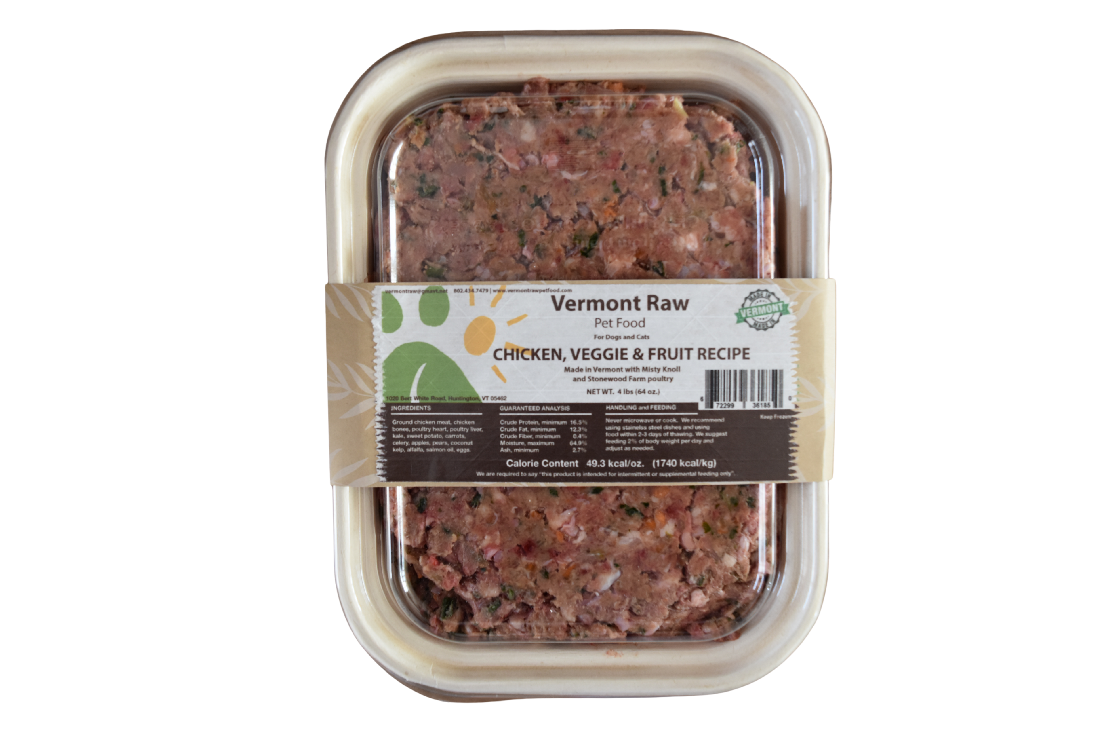 4lb tub of frozen raw chicken, vegetable, and fruit pet food for dogs and cats - Vermont Raw Pet Food