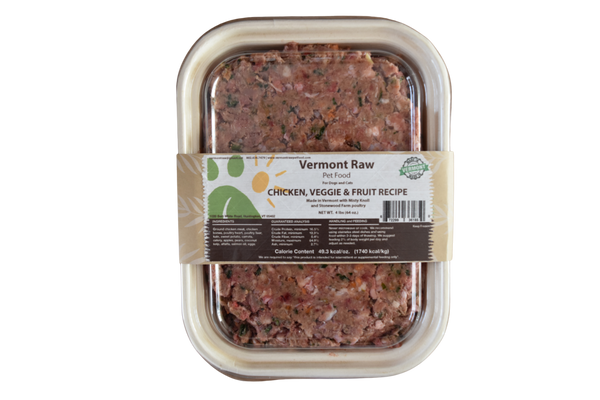 4lb tub of frozen raw chicken, vegetable, and fruit pet food for dogs and cats - Vermont Raw Pet Food