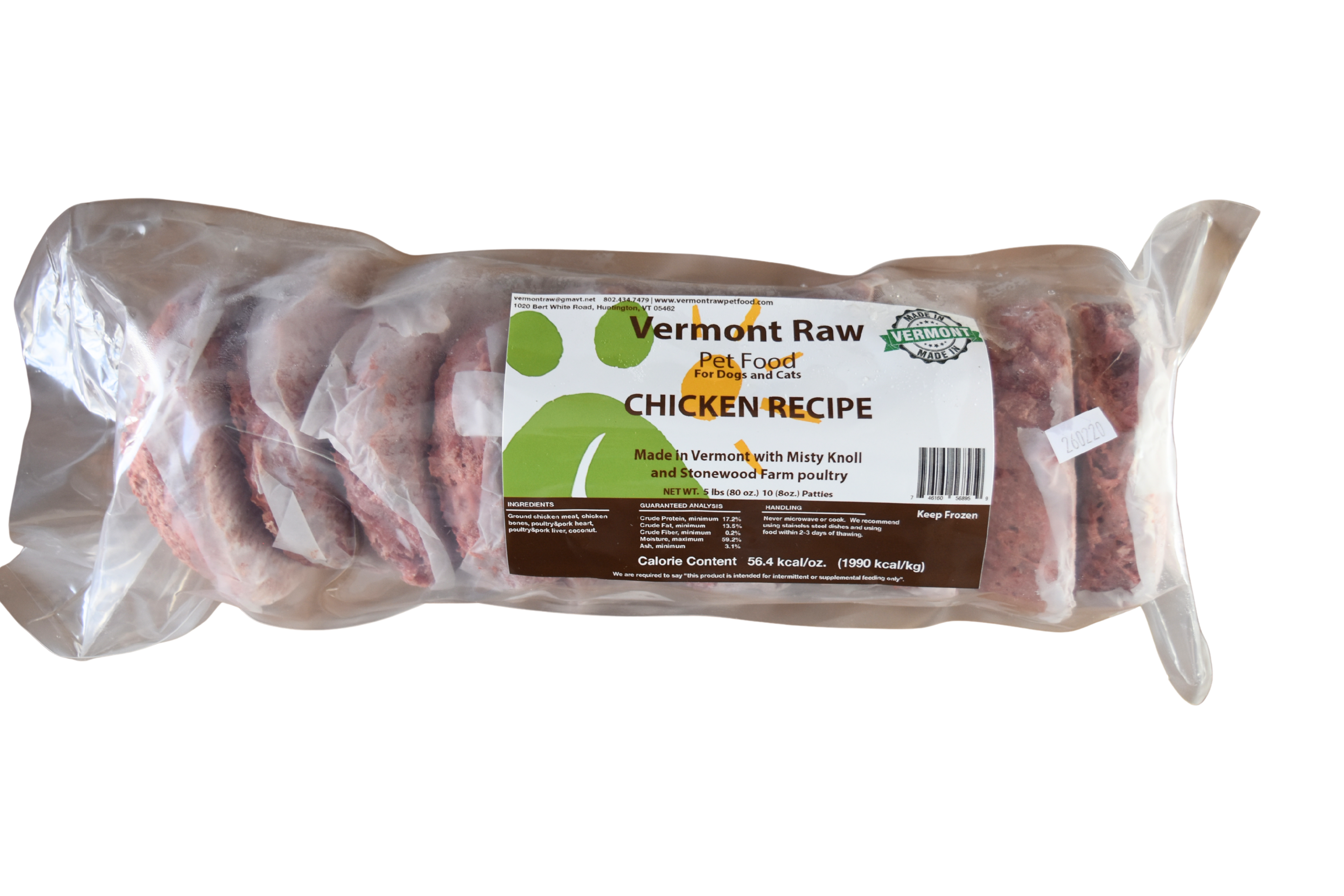 5lb bag of frozen raw chicken patties for dogs and cats - Vermont Raw Pet Food