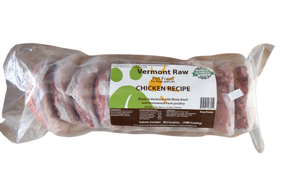 5lb bag of frozen raw chicken patties for dogs and cats - Vermont Raw Pet Food