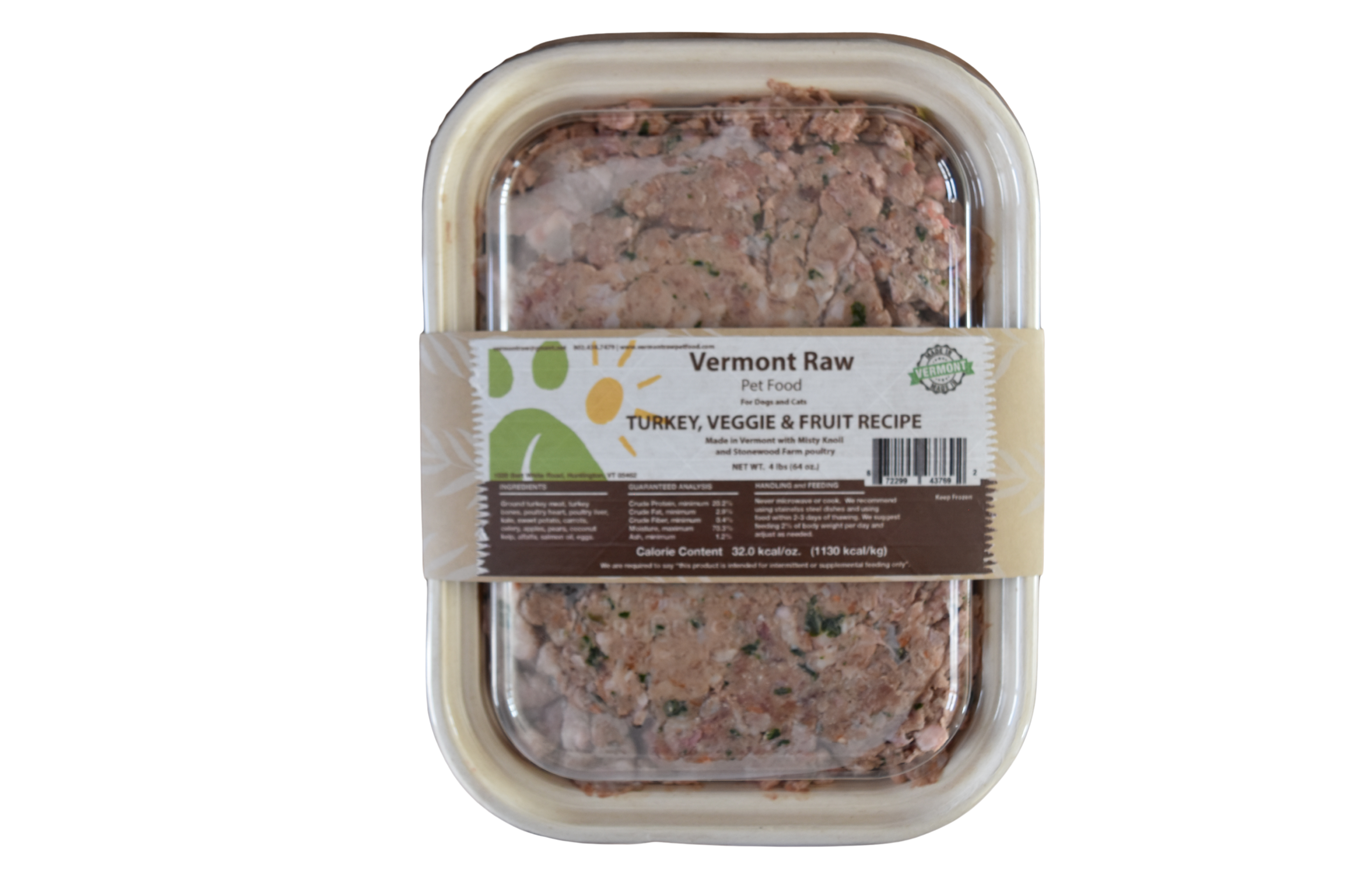 4lb tub of frozen raw turkey, vegetable, and fruit pet food for dogs and cats - Vermont Raw Pet Food