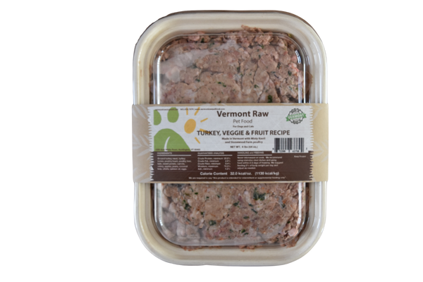 4lb tub of frozen raw turkey, vegetable, and fruit pet food for dogs and cats - Vermont Raw Pet Food