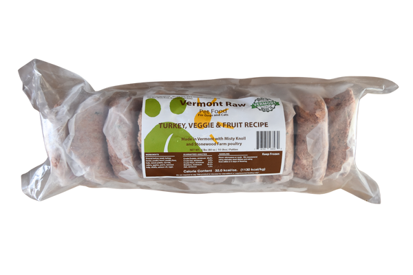 5lb bag of frozen raw turkey, vegetable, and fruit patties for dogs and cats - Vermont Raw Pet Food