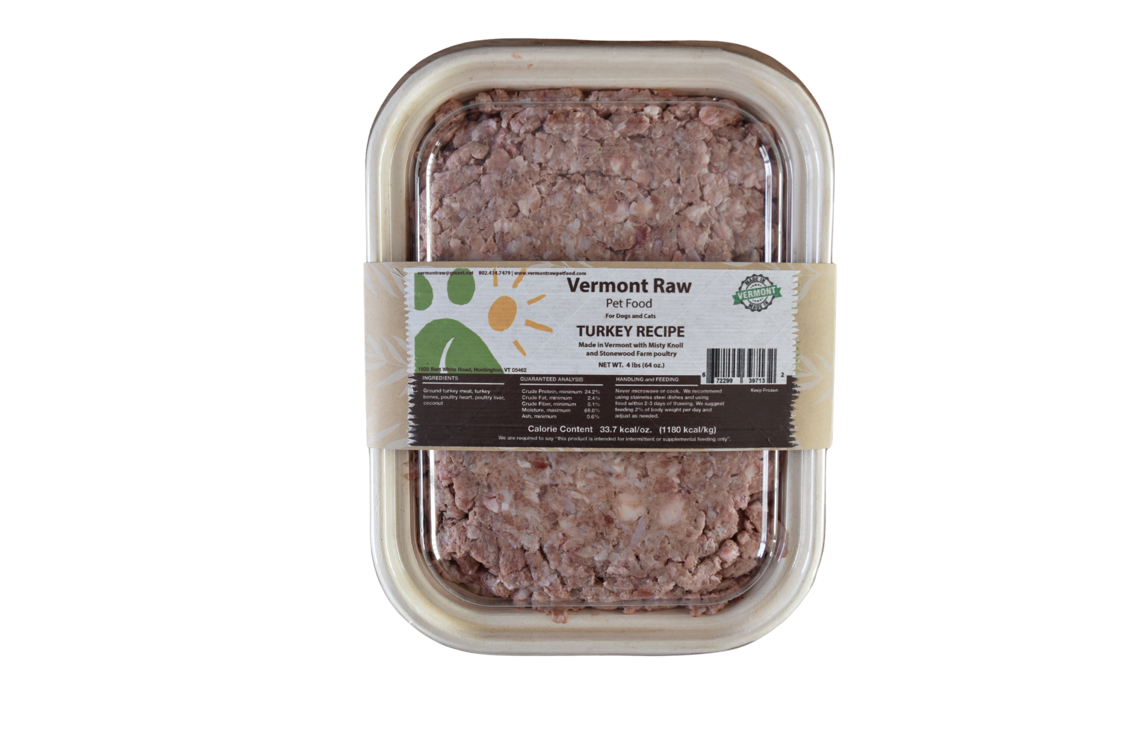 Turkey Raw Pet Food 4lb Tub for dogs and cats - Vermont Raw