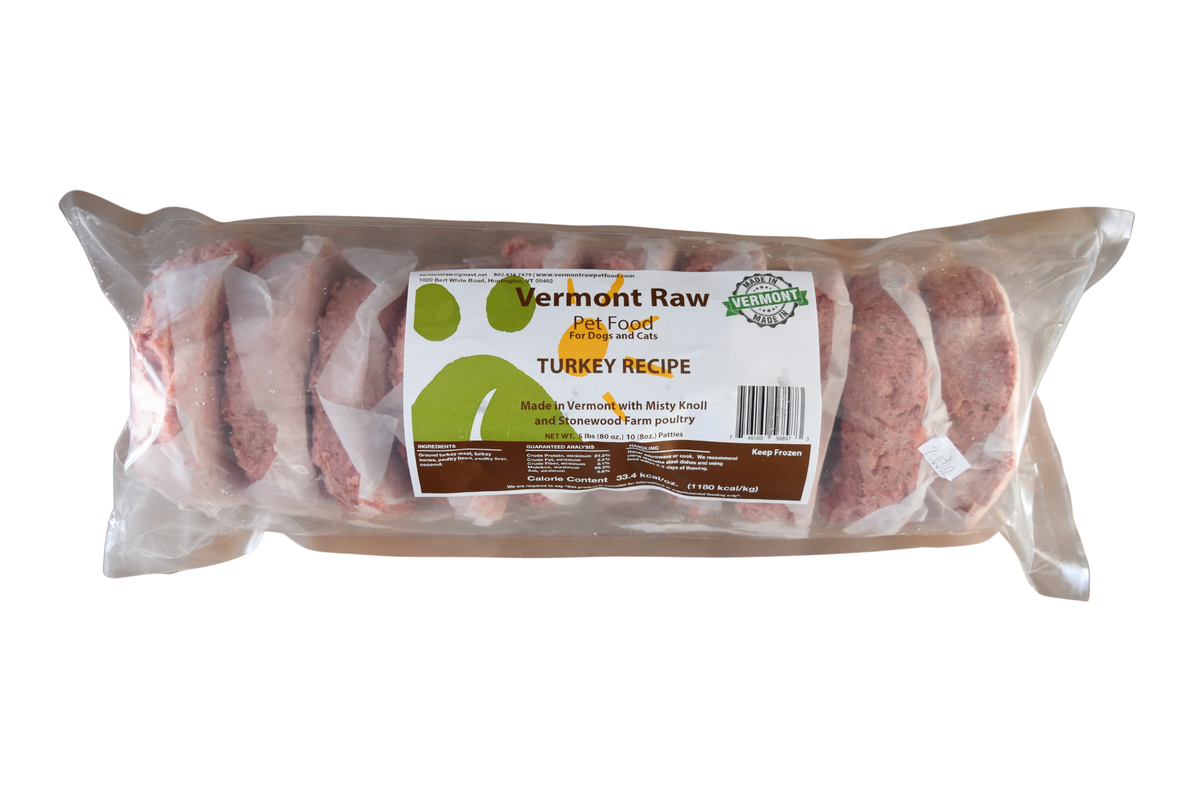 5lb bag of frozen raw turkey patties for dogs and cats - Vermont Raw Pet Food