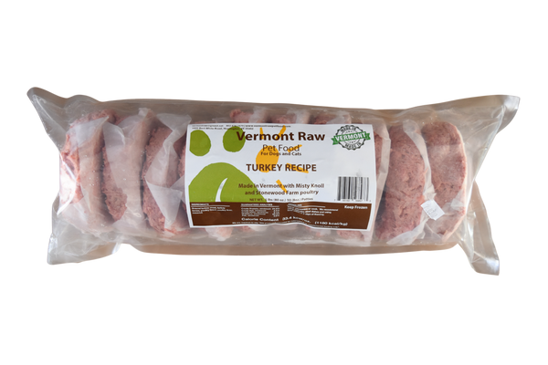 5lb bag of frozen raw turkey patties for dogs and cats - Vermont Raw Pet Food